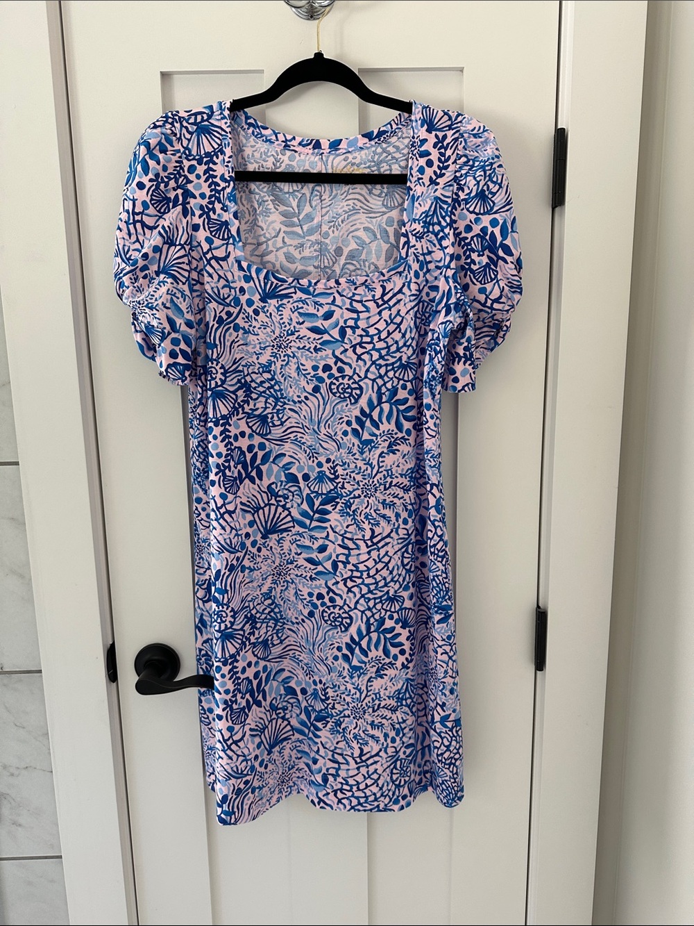 Lilly Pulitzer Blue and Pink Floral Puff-Sleeve Dress
